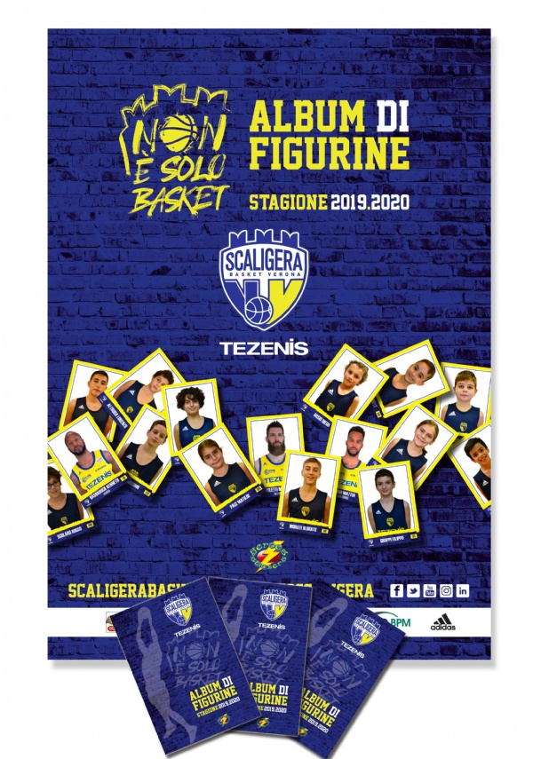 ALBUM DI FIGURINE SCALIGERA BASKET STAGIONE 2019/2020 + 3 bustine di figurine di Scaligera