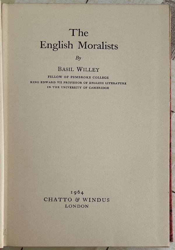 The English Moralists di Basil Willey